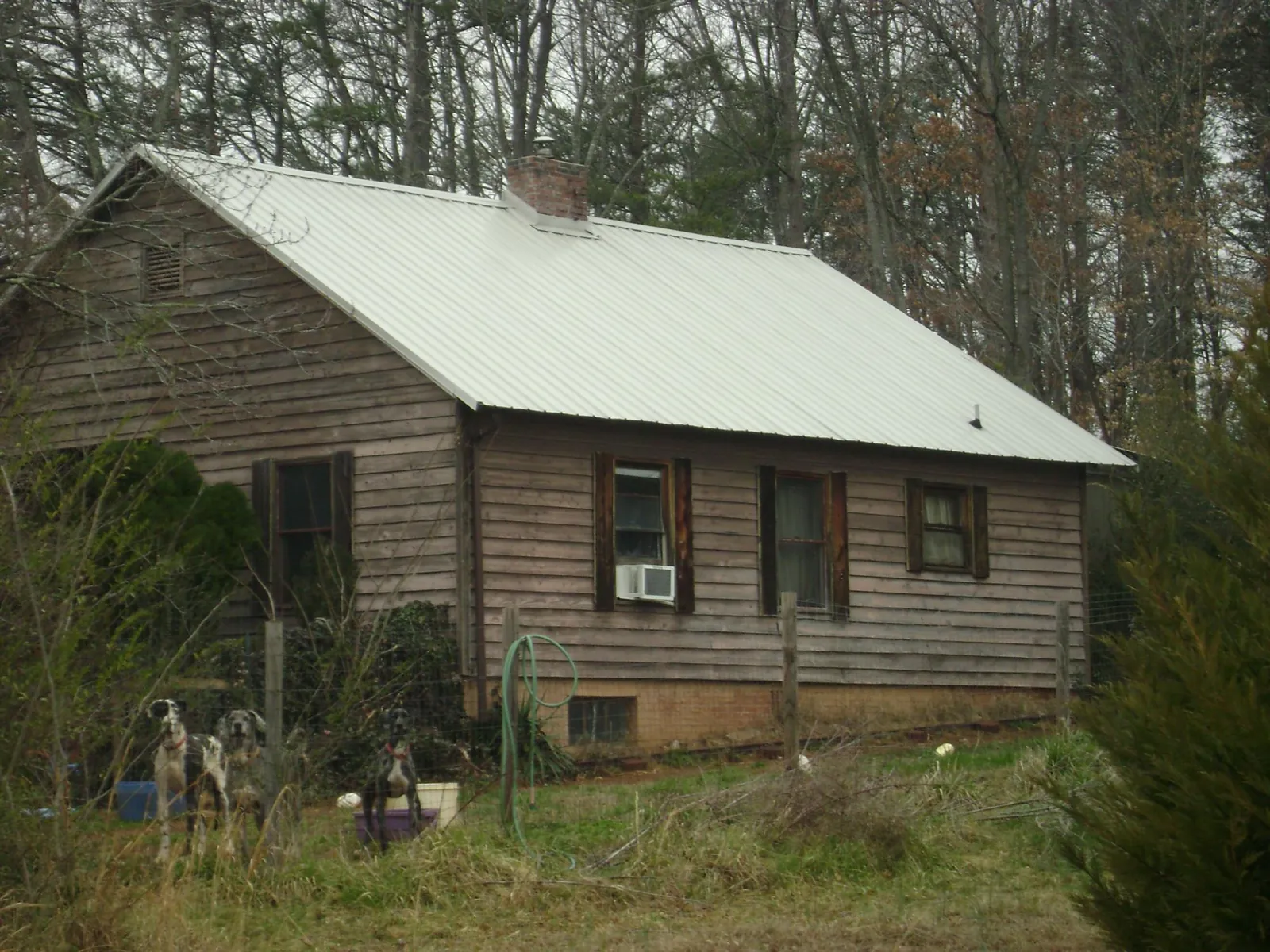 White metal roof on an old wood sided farmhouse, from a Asphalt Shingle Roof Repair job in North Manchester